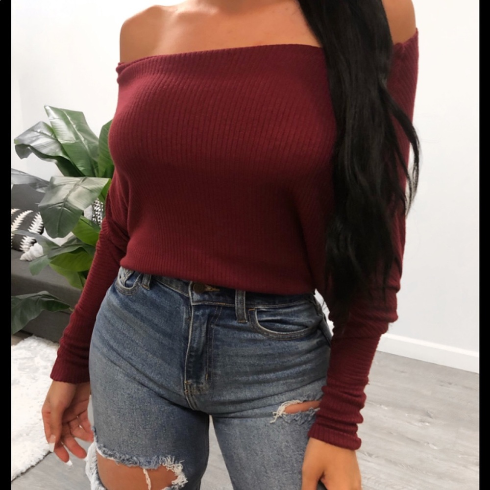 maroon off the shoulder